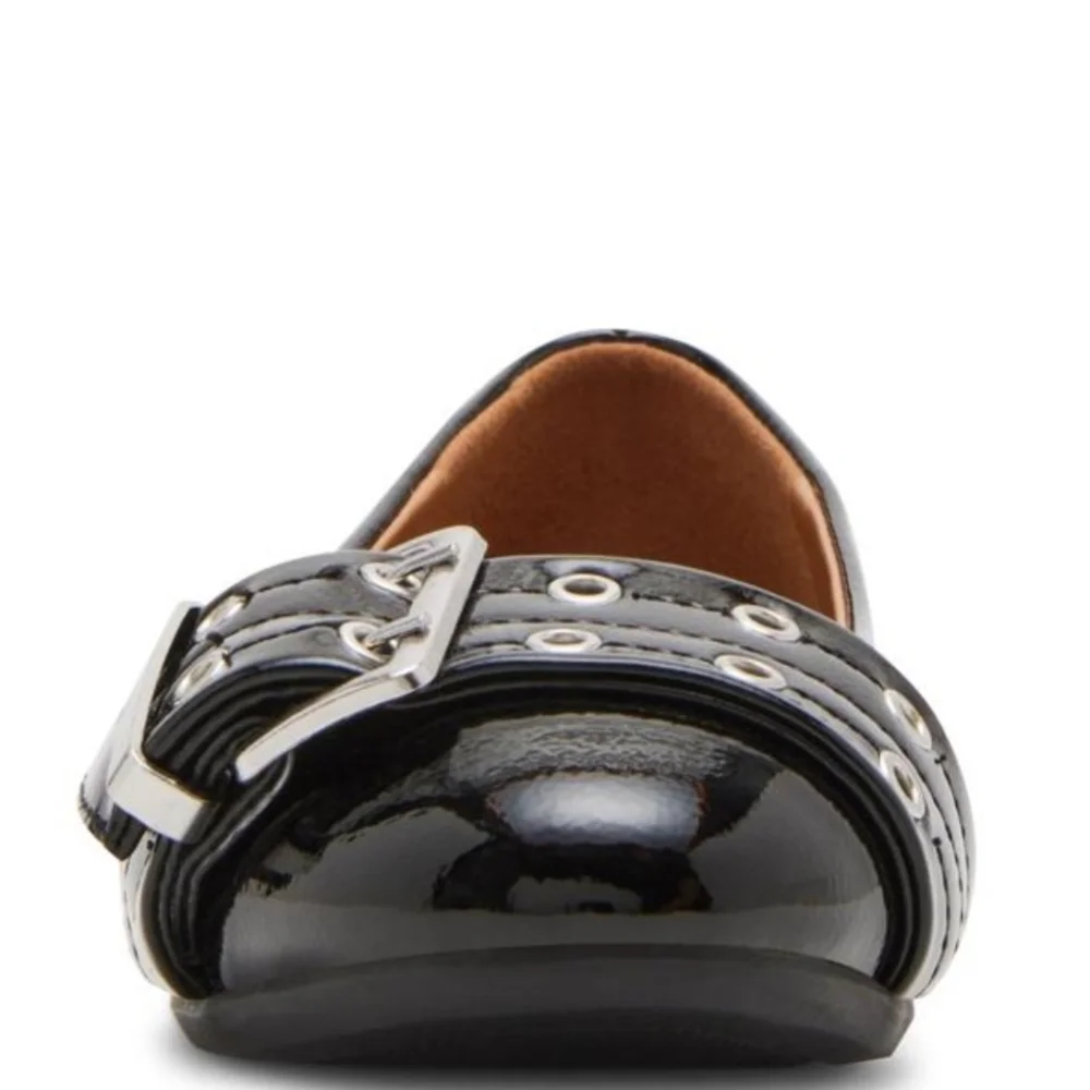 Steve Madden Girls Black Patent Buckle Flats Size 1 Youth – New